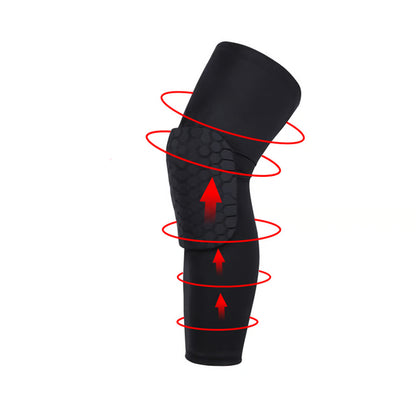 Knee Compression Pads Honeycomb Pad Long Leg Sleeve Brace, Sports Protection for Basketball Football Volleyball