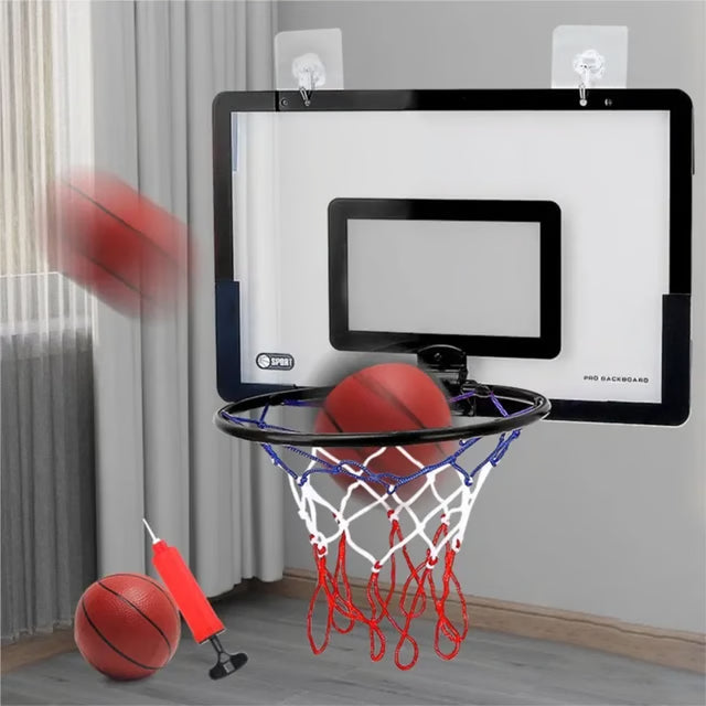 Indoor Kids Basketball Hoop Set Wall Mounted No Drill Basketball Game for Home Play